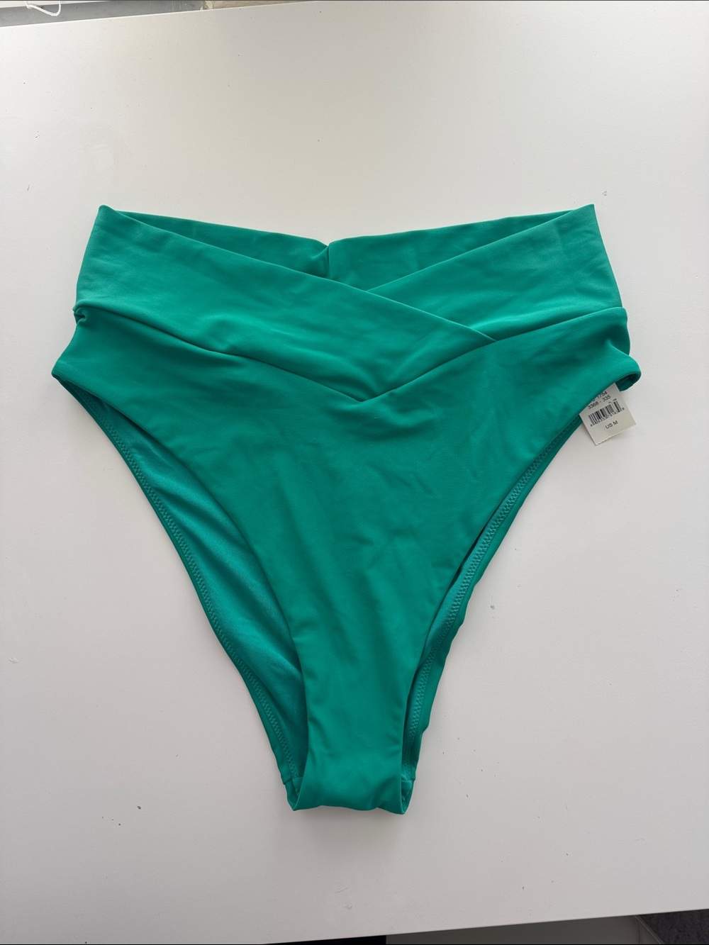 aerie High-Rise Crossover Bikini Bottom in Emerald